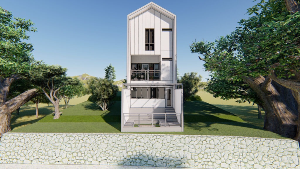 desain arsitektur rumah sempit pada tanah ruko tampak belakang