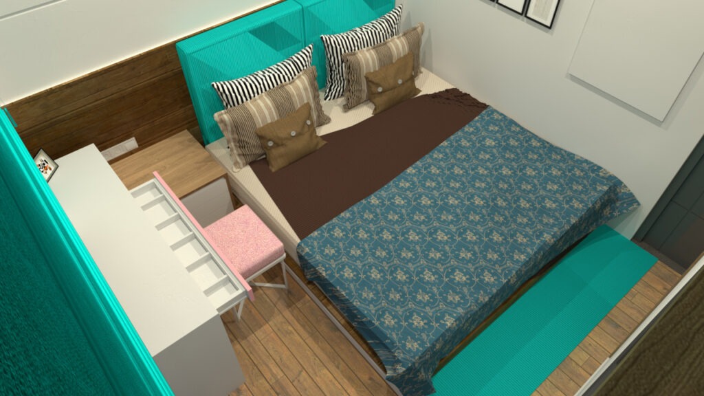 Desainer interior kamar utama minimalisk kecil tampak atas