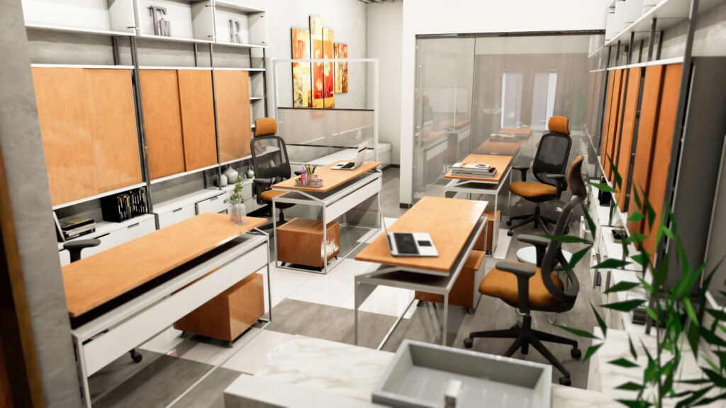 ruang kerja kantor dilihat dari luar