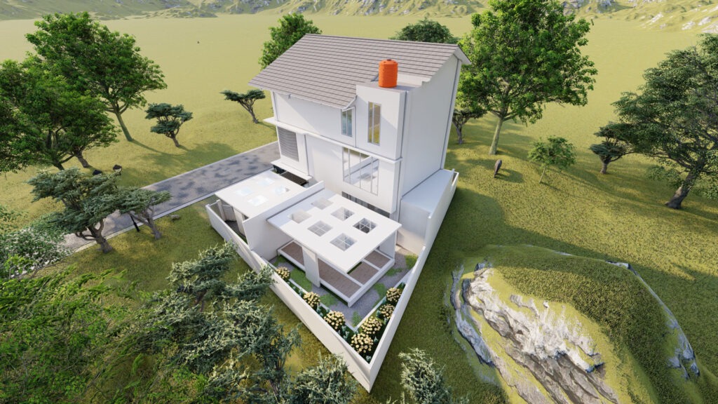 tampak rumah dari siang hari dari belakang