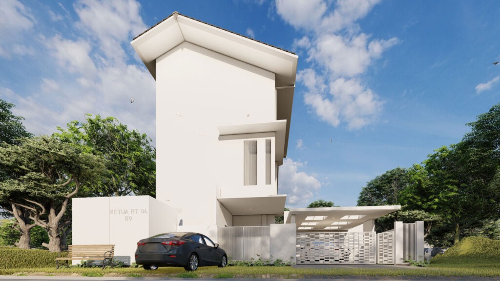 tampak rumah estetis minimalis dari depan pada siang hari