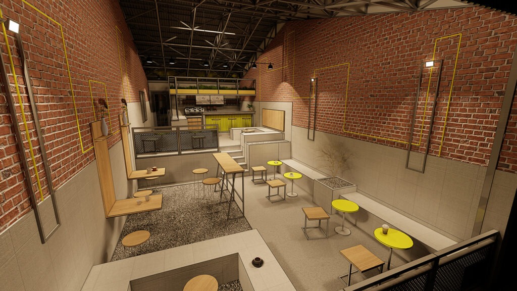 desain cafe sederhana di ruko kecil